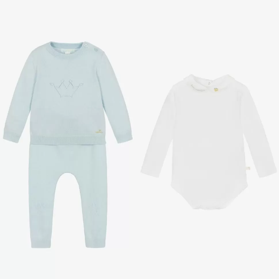 Marie-Chantal Baby Boys Blue Cotton Knit Trouser Set^ Gifts