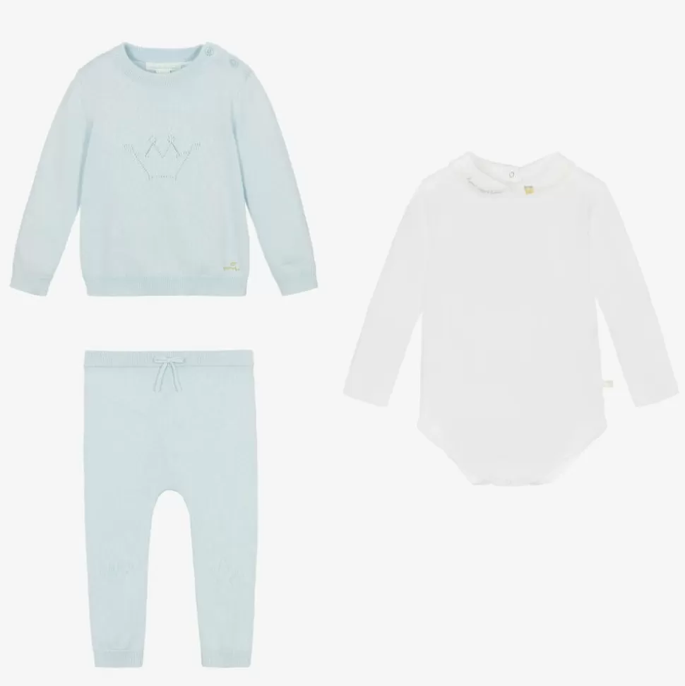 Marie-Chantal Baby Boys Blue Cotton Knit Trouser Set^ Gifts
