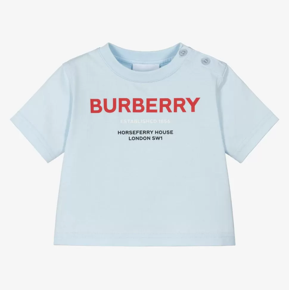 Burberry Baby Boys Blue Cotton Logo T-Shirt^ Tops