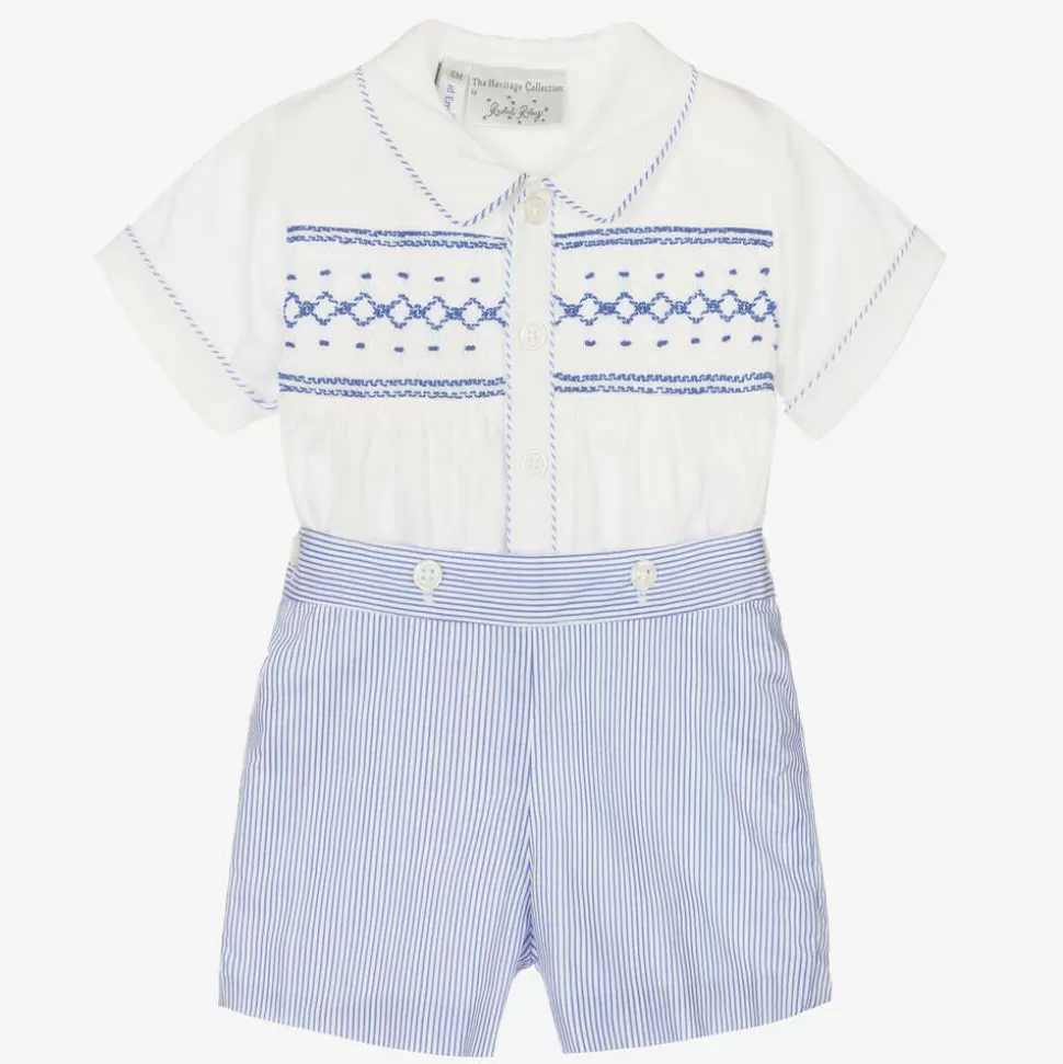 Rachel Riley Baby Boys Blue Cotton Smocked Buster Suit^BOY Outfit Sets | Outfit Sets