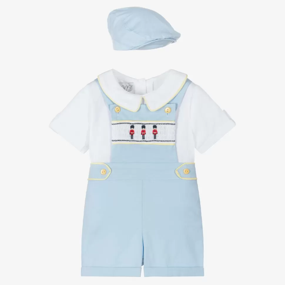 Beau KiD Baby Boys Blue Cotton Smocked Shorts Set^BOY Outfit Sets | Outfit Sets