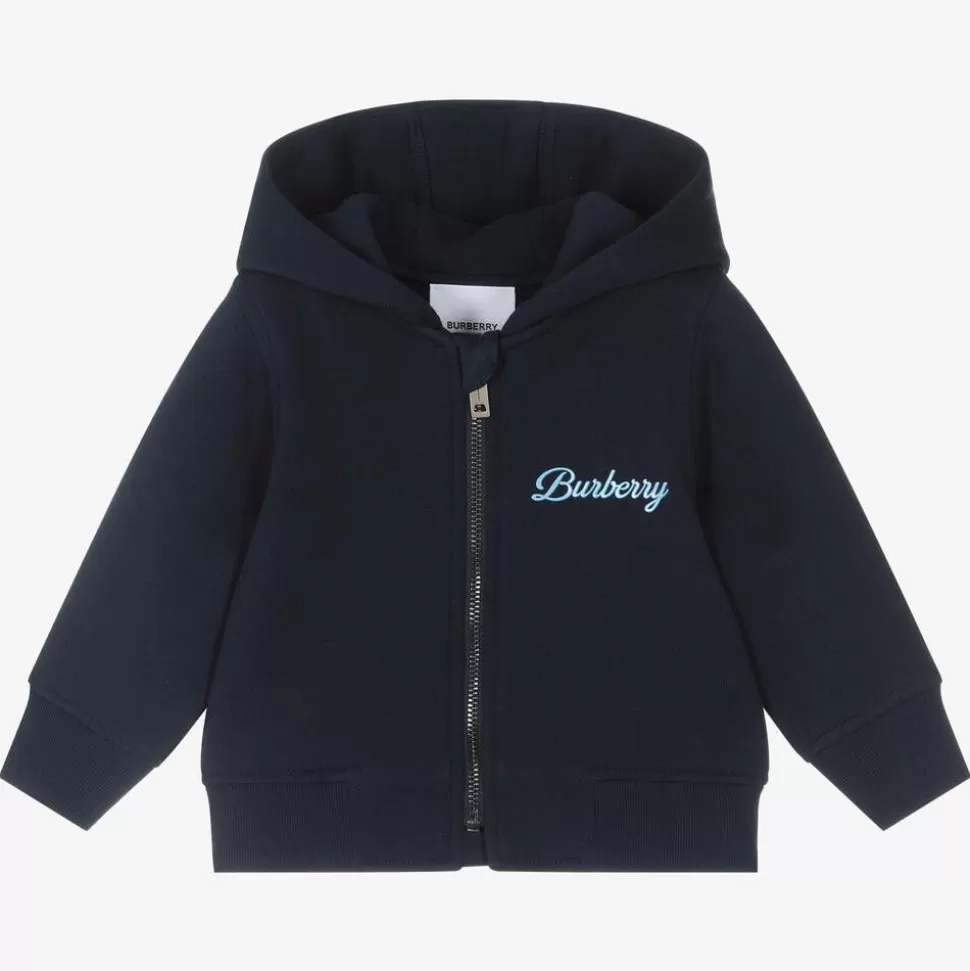 Burberry Baby Boys Blue Logo Zip-Up Hoodie^ Tops