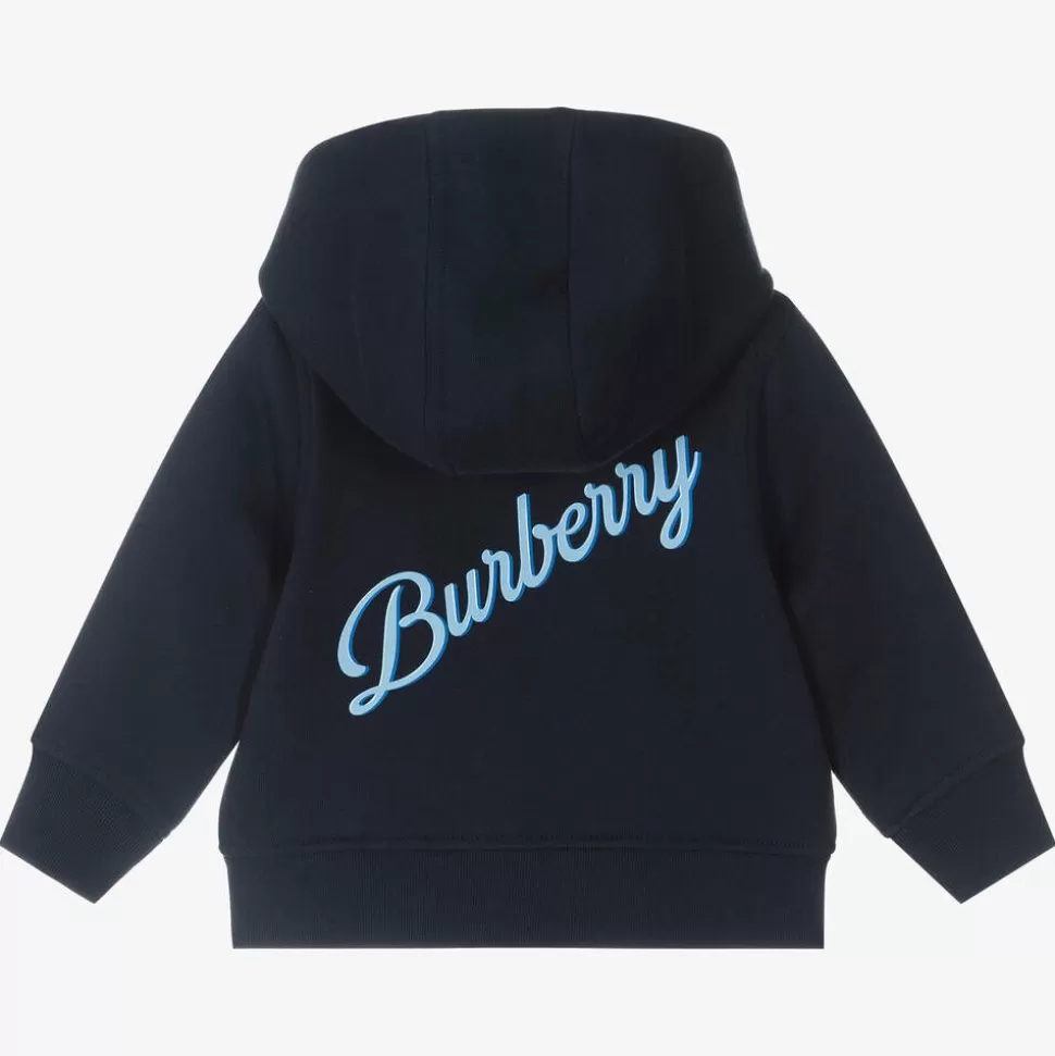 Burberry Baby Boys Blue Logo Zip-Up Hoodie^ Tops