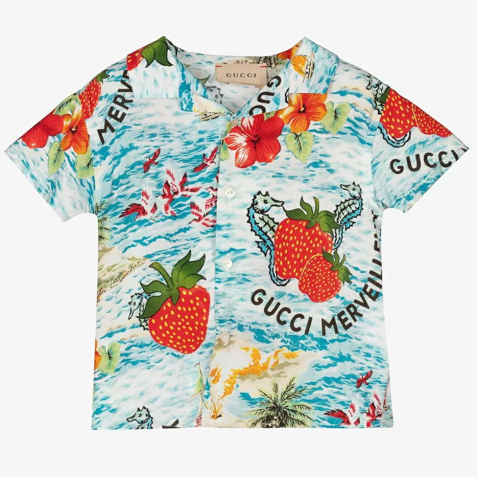 Gucci Baby Boys Blue Viscose Shirt^ Tops