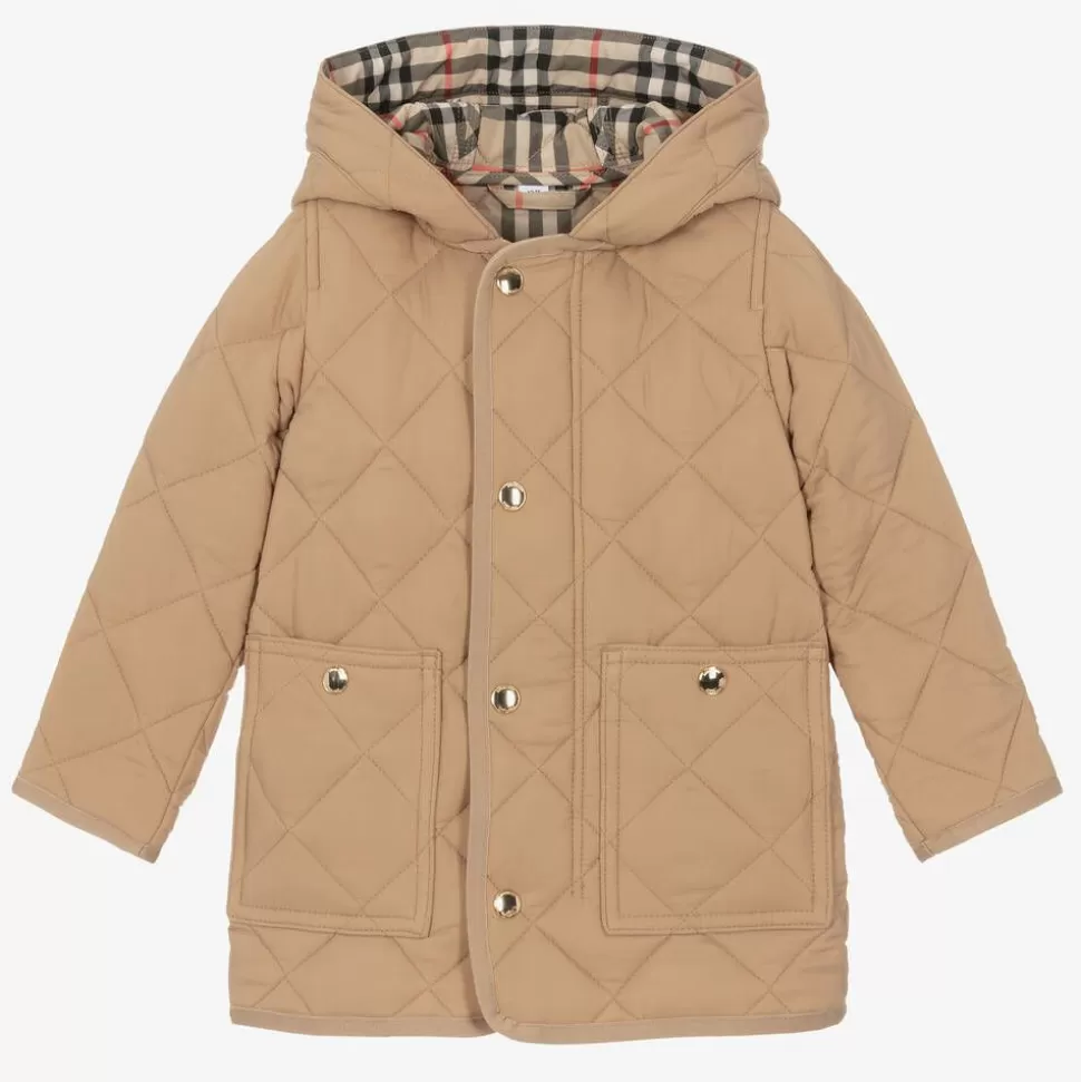 Burberry Baby Boys Dark Beige Diamond Quilted Coat^BOY Coats & Jackets