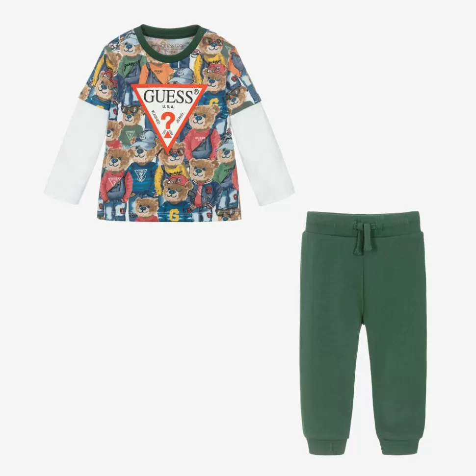 Guess Baby Boys Green Cotton Trouser Set^BOY Outfit Sets | Outfit Sets