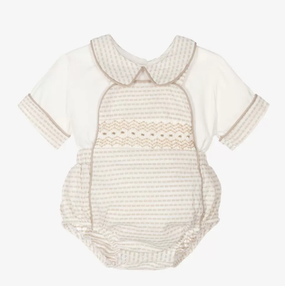 Beau KiD Baby Boys Ivory Cotton Dungaree Set^BOY Outfit Sets | Outfit Sets