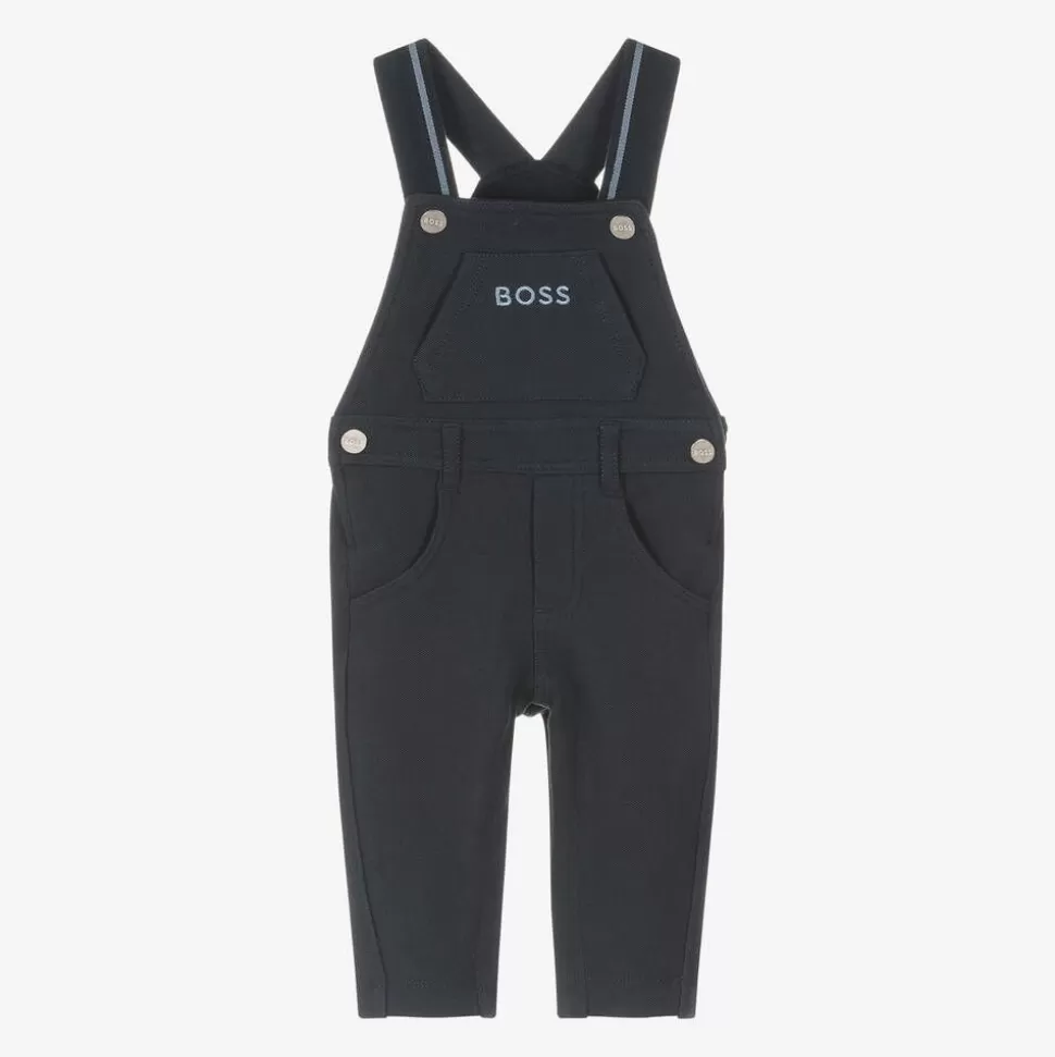 BOSS Baby Boys Navy Blue Cotton Dungarees^ Trousers