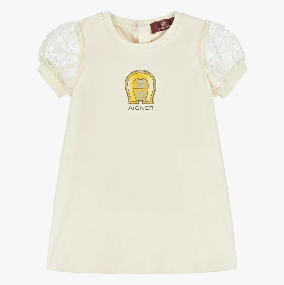 AIGNER Baby Girls Beige Cotton Puff Sleeve Dress^ Dresses
