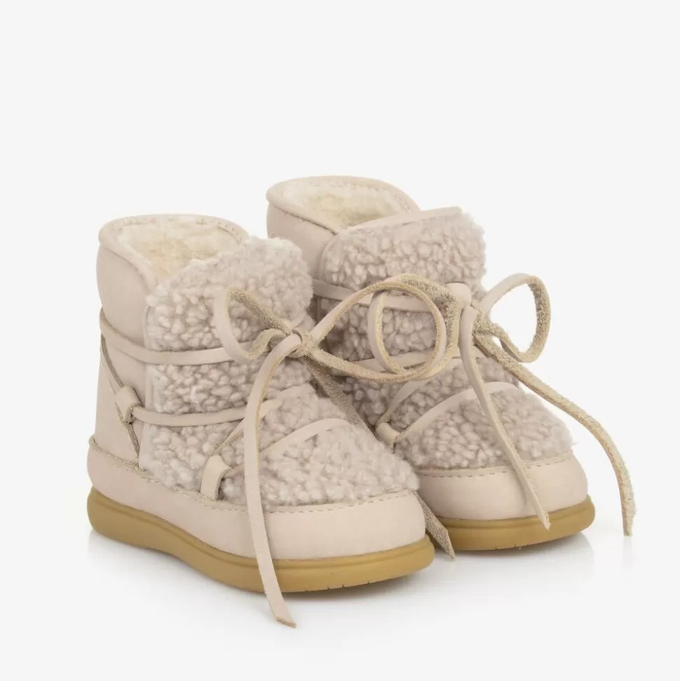 Donsje Baby Girls Beige Faux Fleece & Nubuck Boots^ First Walkers | First Walkers