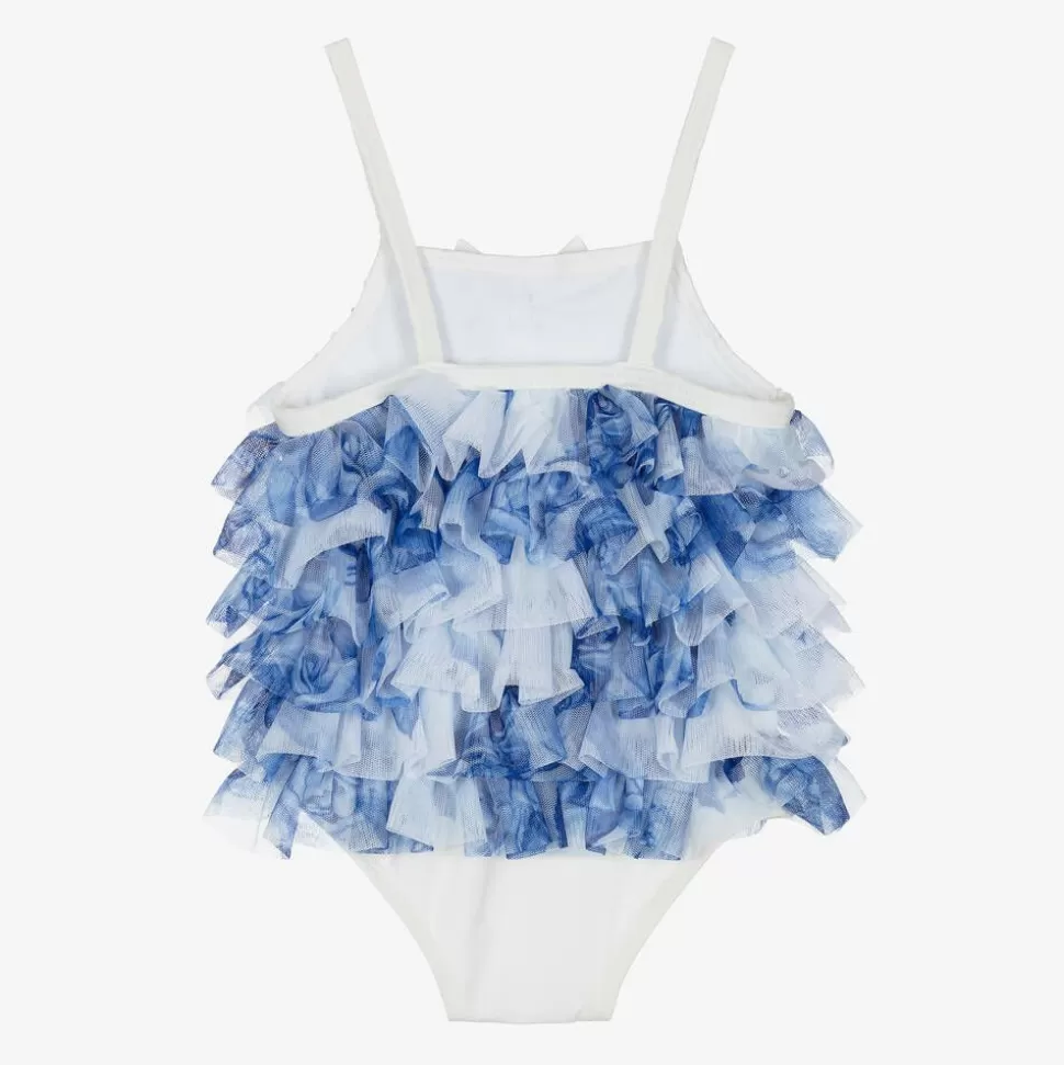 Angels Face Baby Girls Blue & White Frill Swimsuit (UPF50+)^ Swimwear