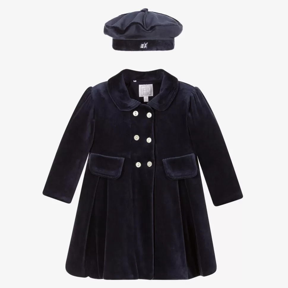 Emile et Rose Baby Girls Blue Velour Coat & Hat Set^ Coats & Jackets
