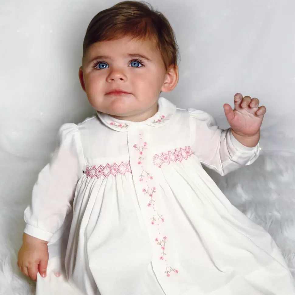 Sarah Louise Baby Girls Ivory Cotton Hand-Smocked Dress^ Dresses