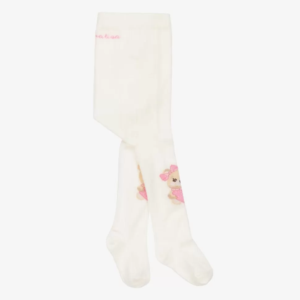 Monnalisa Baby Girls Ivory Cotton Teddy Tights^ Tights | Tights