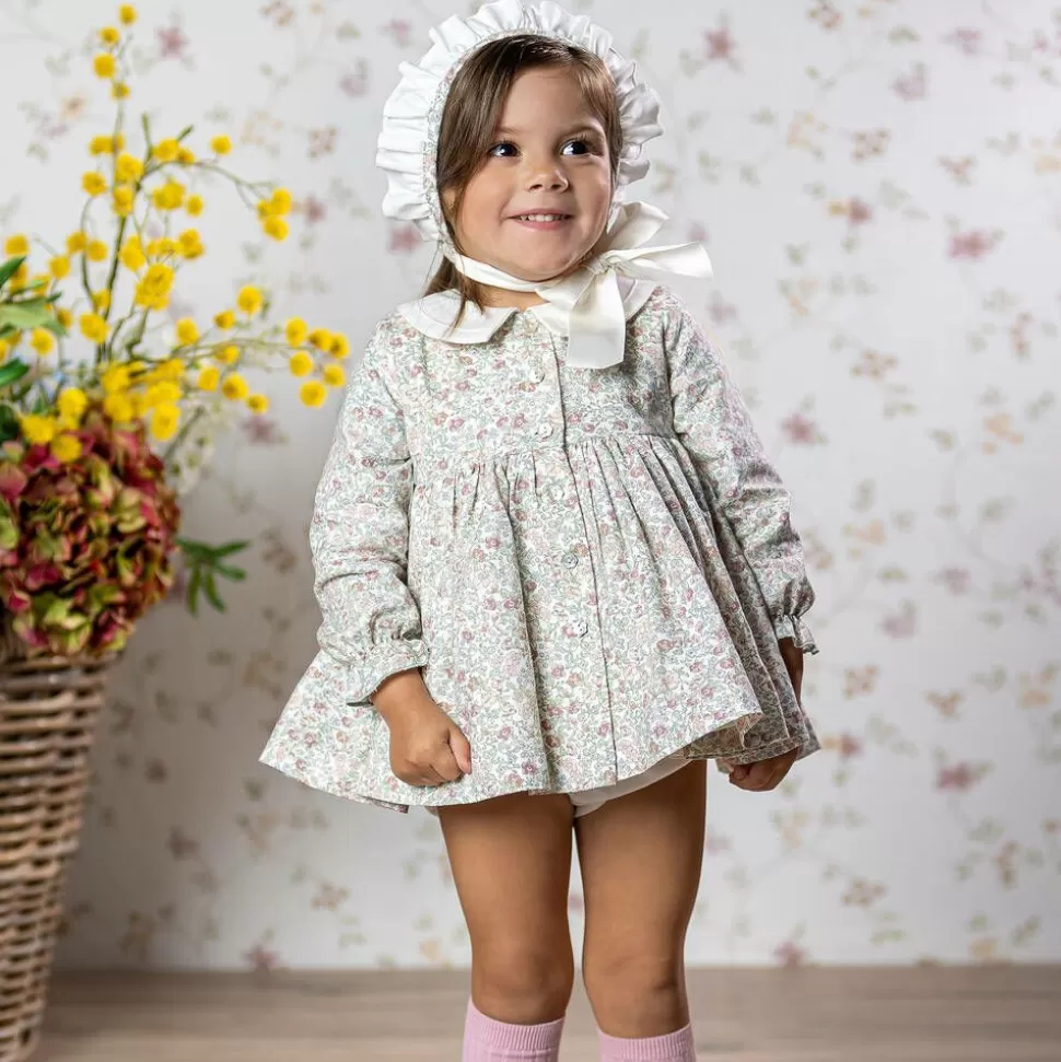 Abuela Tata Baby Girls Ivory Floral Print Cotton Dress Set^ Dresses