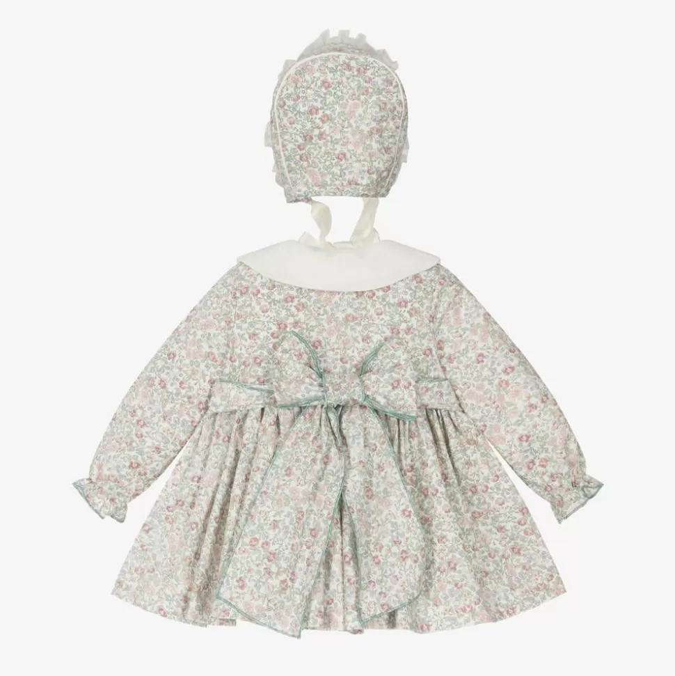 Abuela Tata Baby Girls Ivory Floral Print Cotton Dress Set^ Dresses