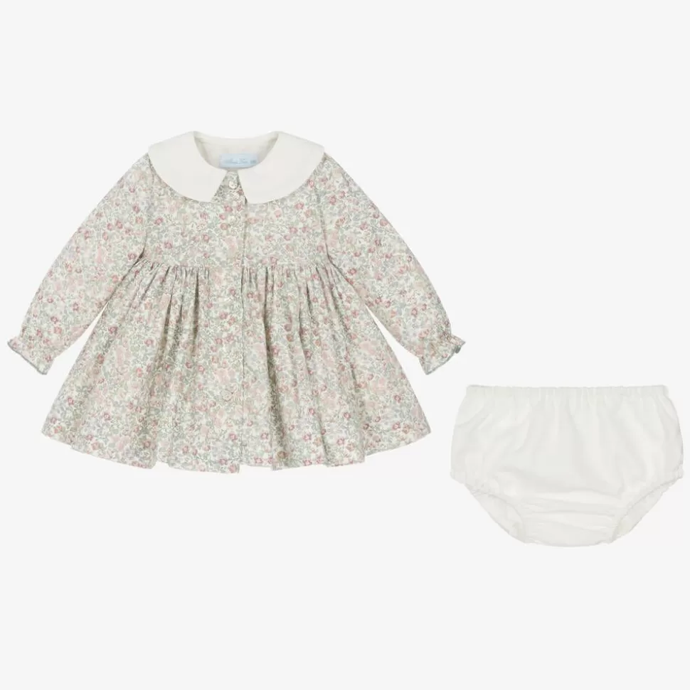 Abuela Tata Baby Girls Ivory Floral Print Cotton Dress Set^ Dresses