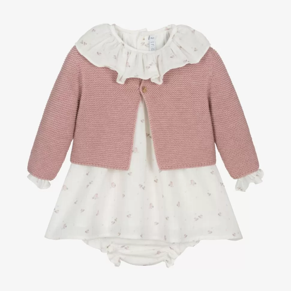 Paloma de la O Baby Girls Pink & Ivory Bird Print Cotton Dress Set^ Dresses