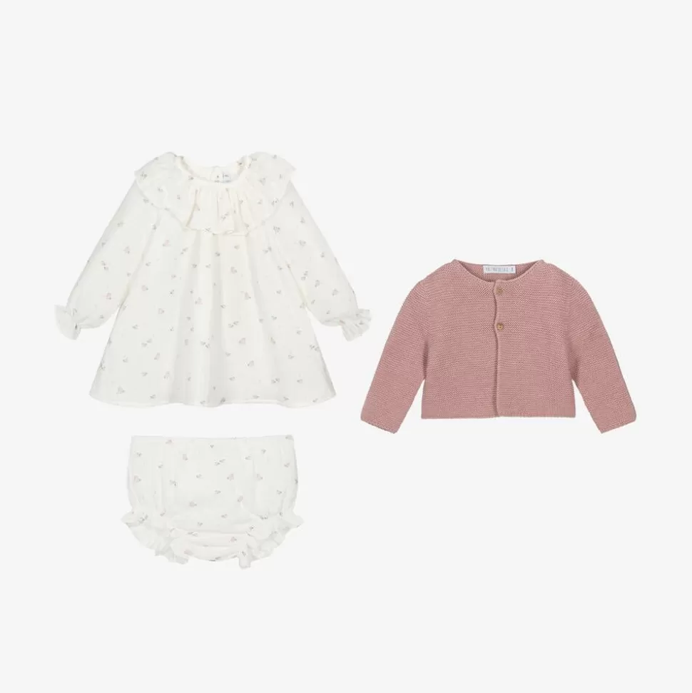 Paloma de la O Baby Girls Pink & Ivory Bird Print Cotton Dress Set^ Dresses