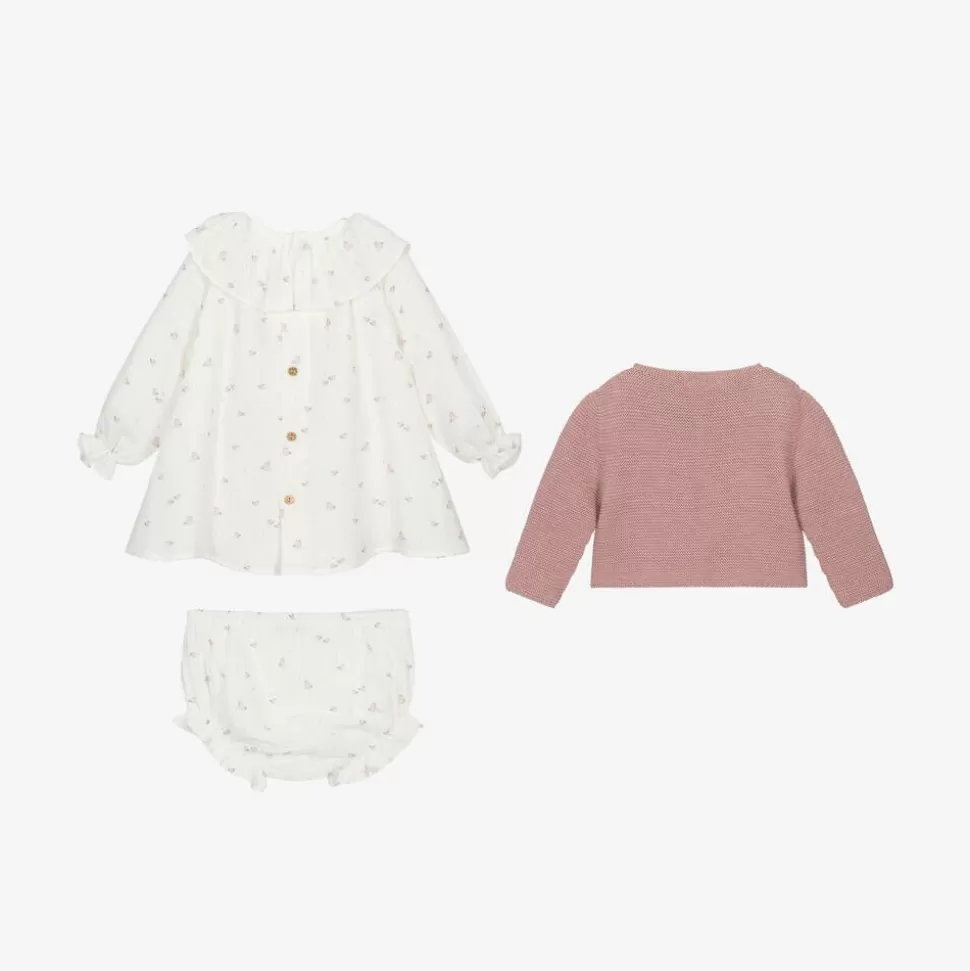 Paloma de la O Baby Girls Pink & Ivory Bird Print Cotton Dress Set^ Dresses