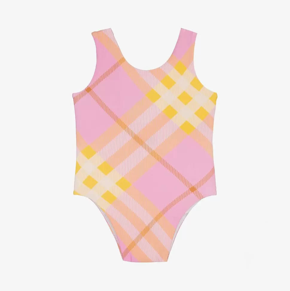 Burberry Baby Girls Pink & Yellow Check Swimsuit^ Swimwear