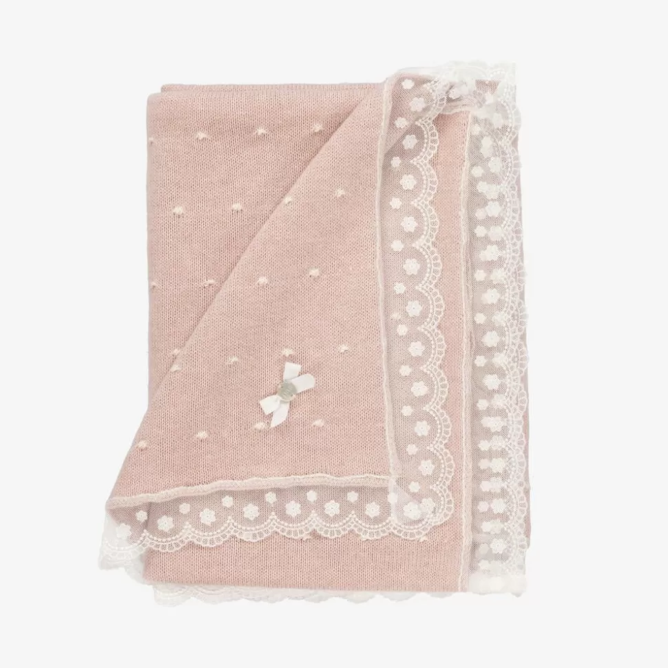 Paz Rodríguez Baby Girls Pink Cotton Knit Shawl (106cm)^ Gifts