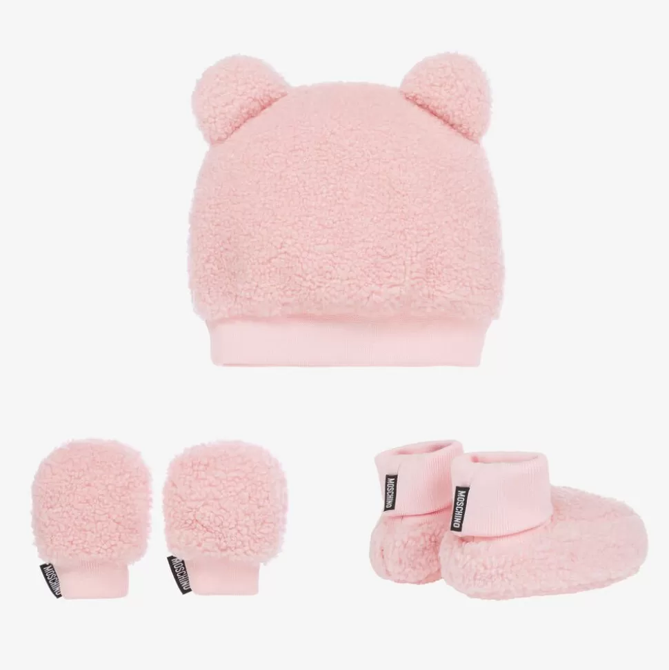 Moschino Baby Baby Girls Pink Fleece Hat & Booties Set^ Hats