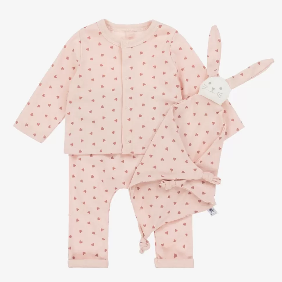 Petit Bateau Baby Girls Pink Heart Organic Cotton Trouser Set^ Babysuits