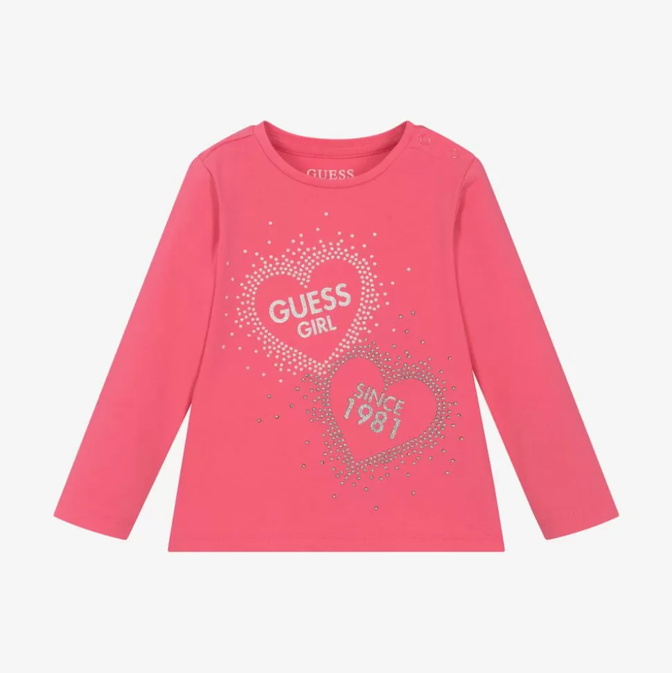 Guess Baby Girls Pink Logo Heart Cotton Top^ Tops