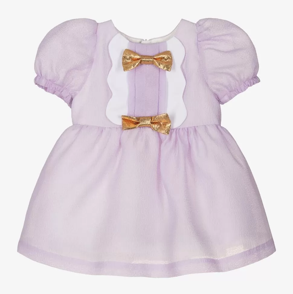 Hucklebones London Baby Girls Purple Crêpe Bows Dress^ Dresses
