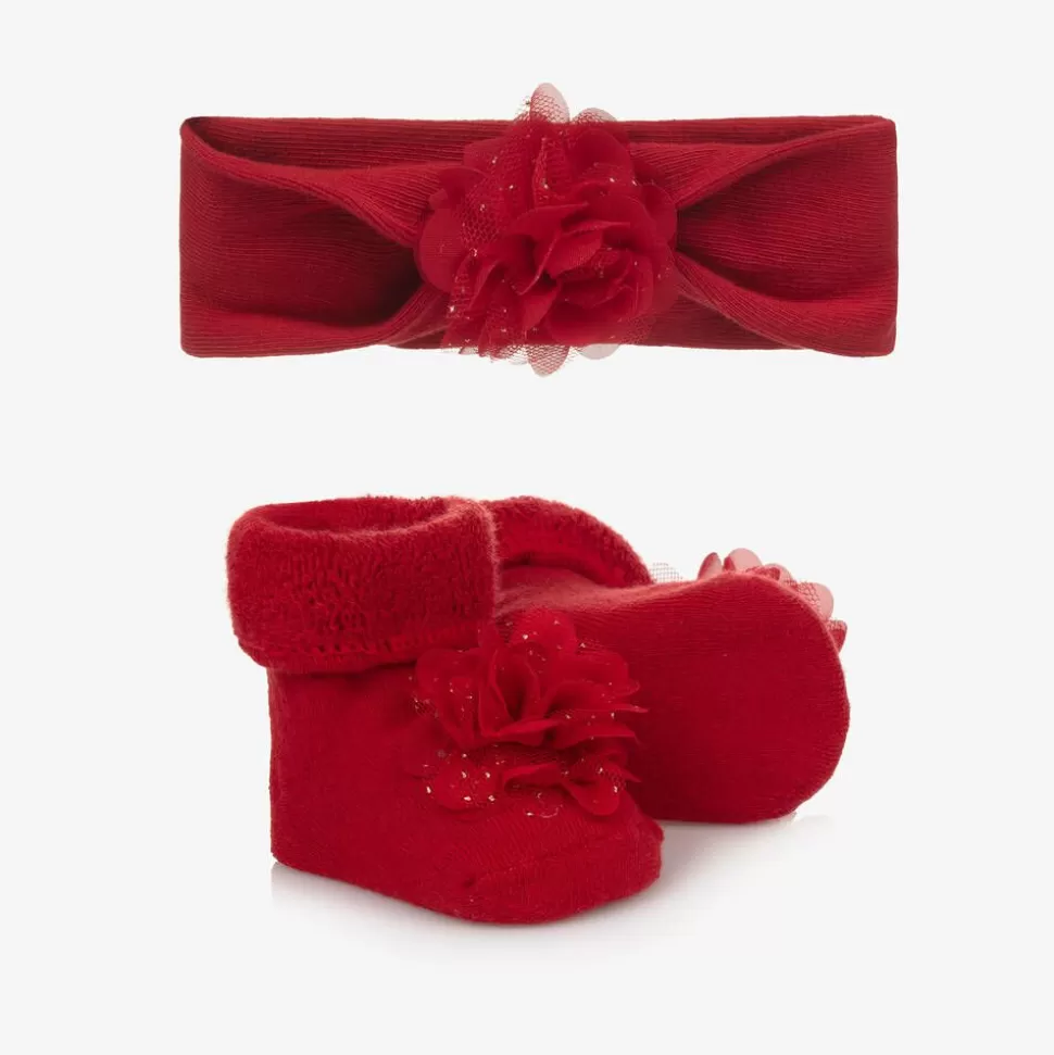 Mayoral Newborn Baby Girls Red Headband & Booties Set^ Hair Accessories
