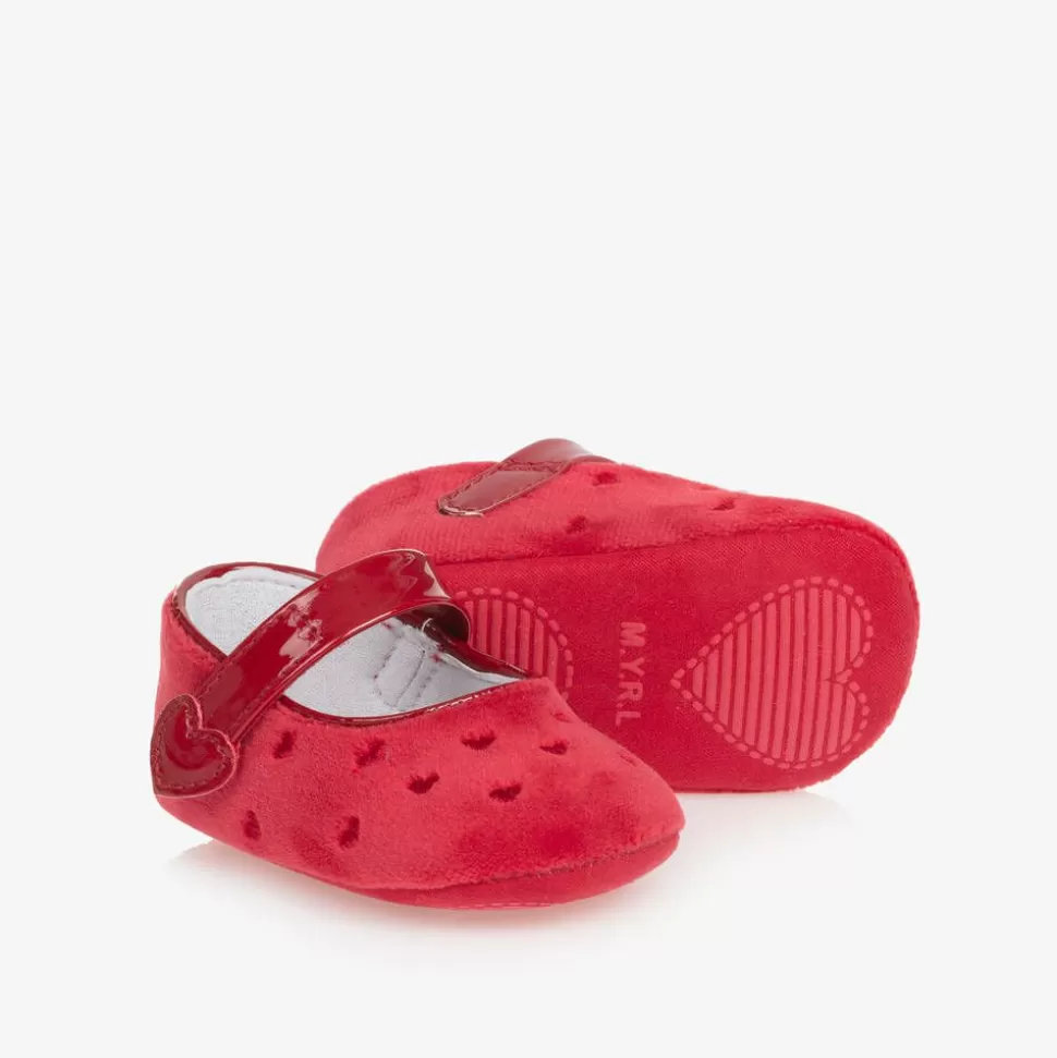 Mayoral Newborn Baby Girls Red Velvet Pre-Walker Shoes^ Pre Walkers | Pre Walkers