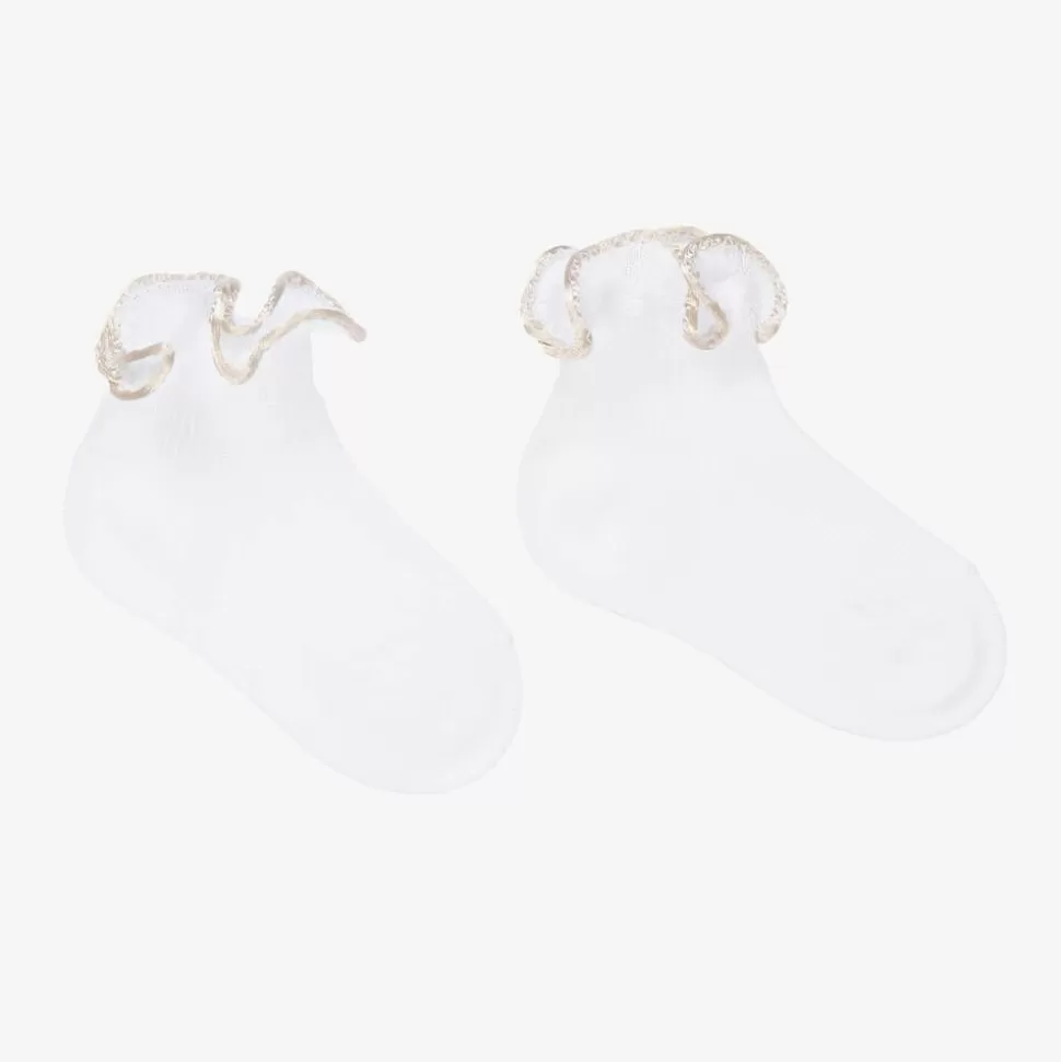 Story Loris Baby Girls White & Ivory Ruffle Socks^ Socks