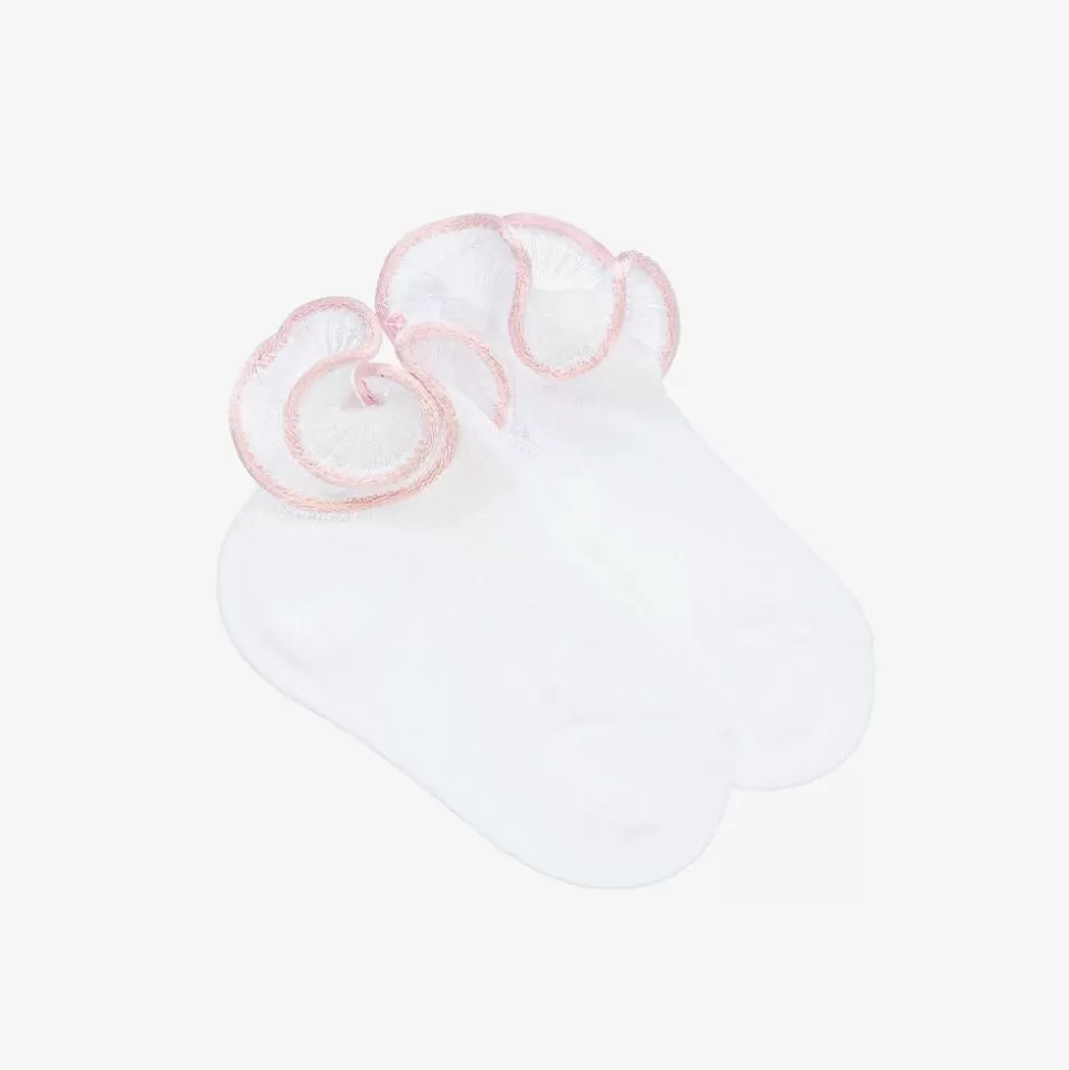 Story Loris Baby Girls White & Pink Ruffle Socks^ Socks