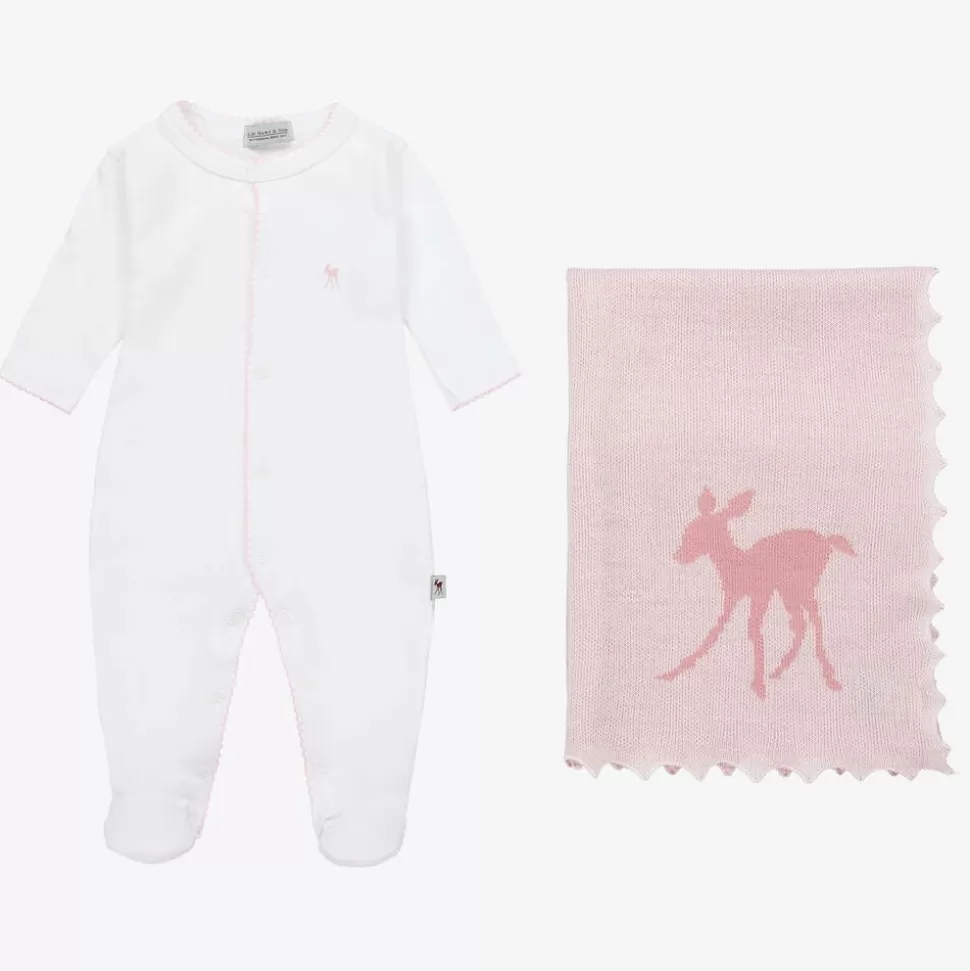 G.H.Hurt amp; Son Baby Girls White Cotton & Pink Wool Gift Set^ Gifts | Babysuits