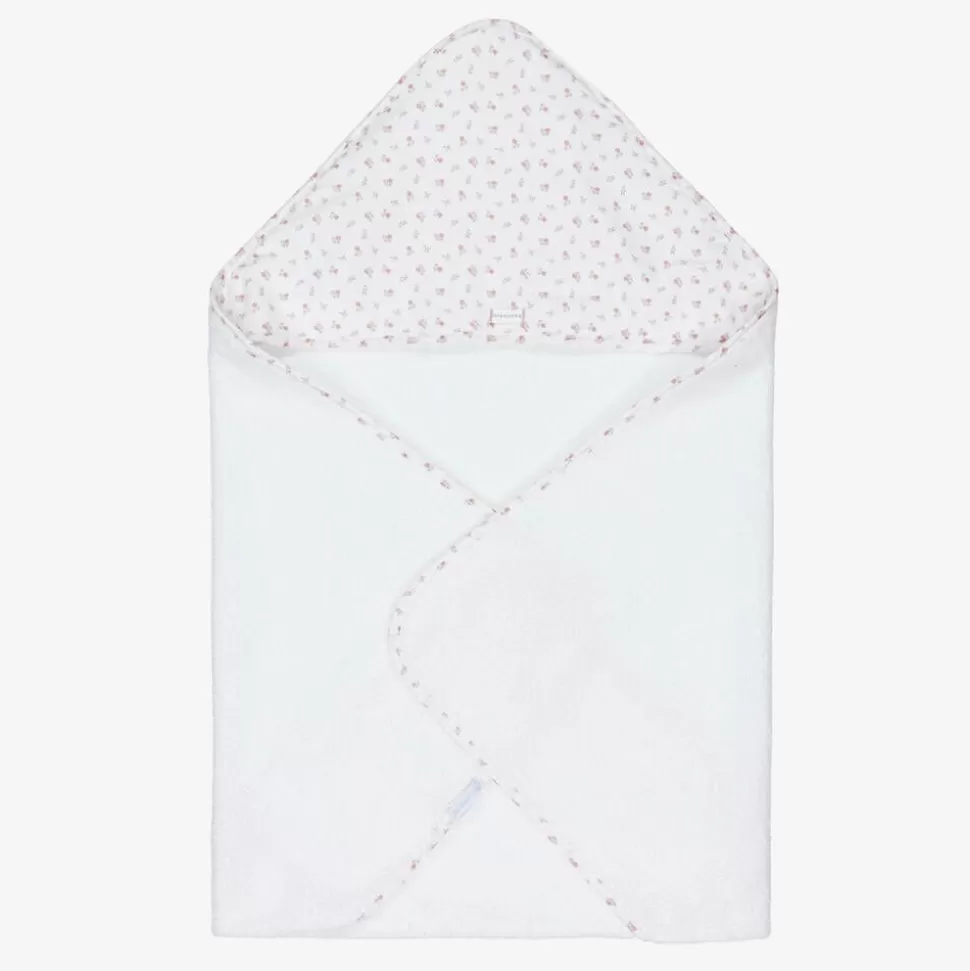 Laranjinha Baby Girls White Cotton Floral Hooded Towel^ Towels & Robes