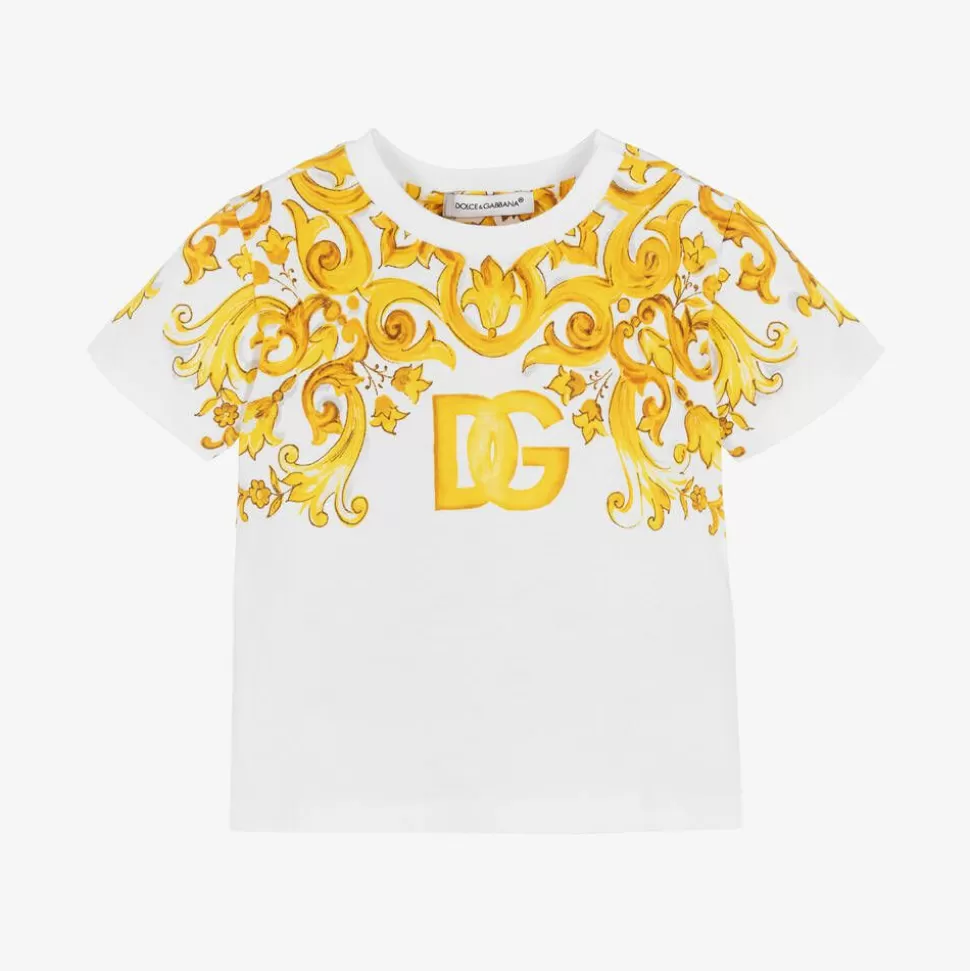 Dolce amp; Gabbana Baby Girls White Majolica Print Cotton T-Shirt^ Tops
