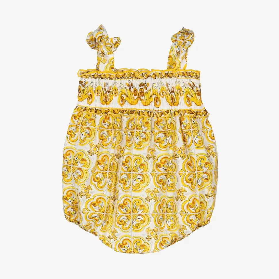 Dolce amp; Gabbana Baby Girls Yellow Majolica Print Cotton Shortie^ Gifts | Babysuits