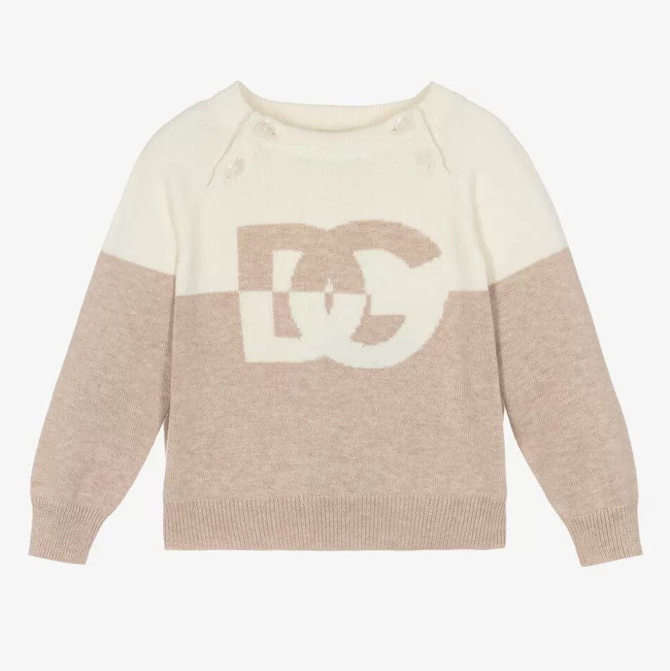 Dolce amp; Gabbana Beige & Ivory Cotton & Cashmere Sweater^ Tops