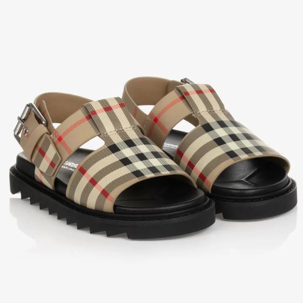 Burberry Beige Check Leather Sandals^BOY Sandals