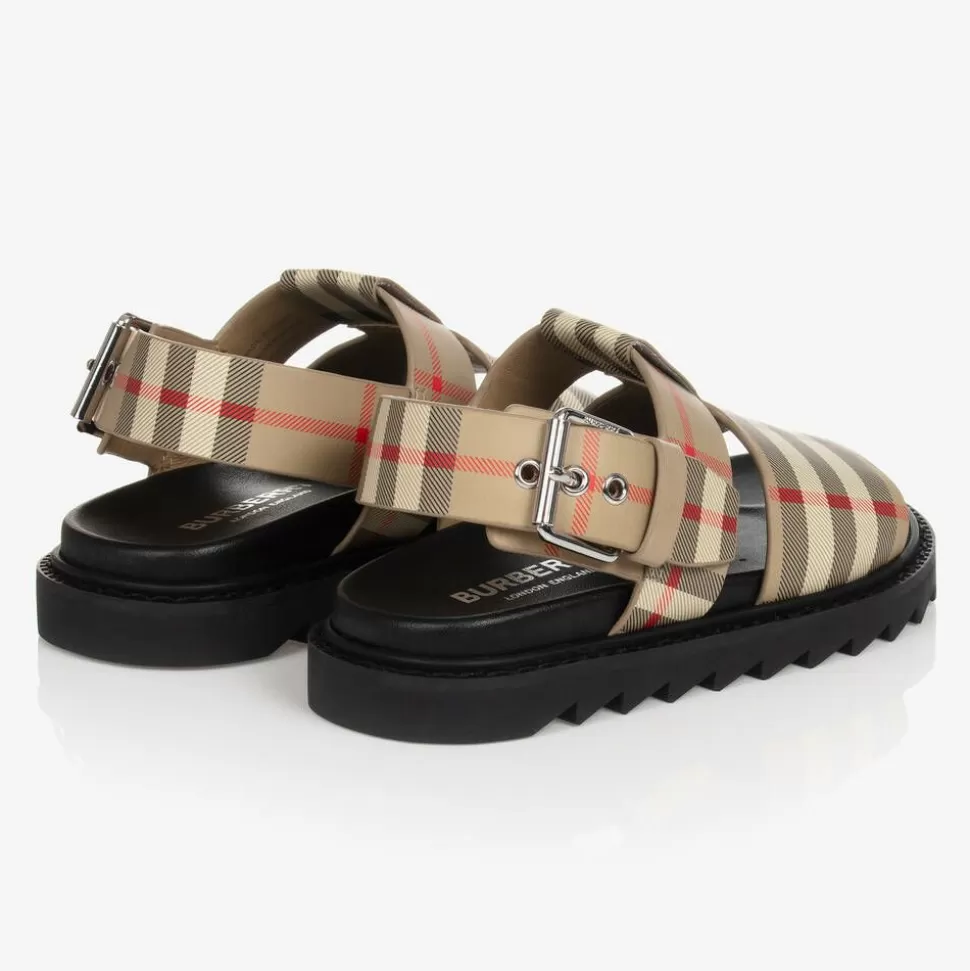 Burberry Beige Check Leather Sandals^BOY Sandals