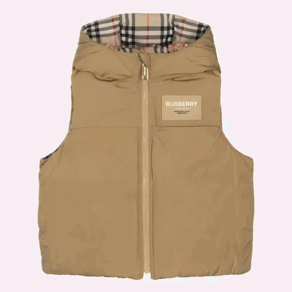 Burberry Beige Check Reversible Down Gilet^BOY Coats & Jackets