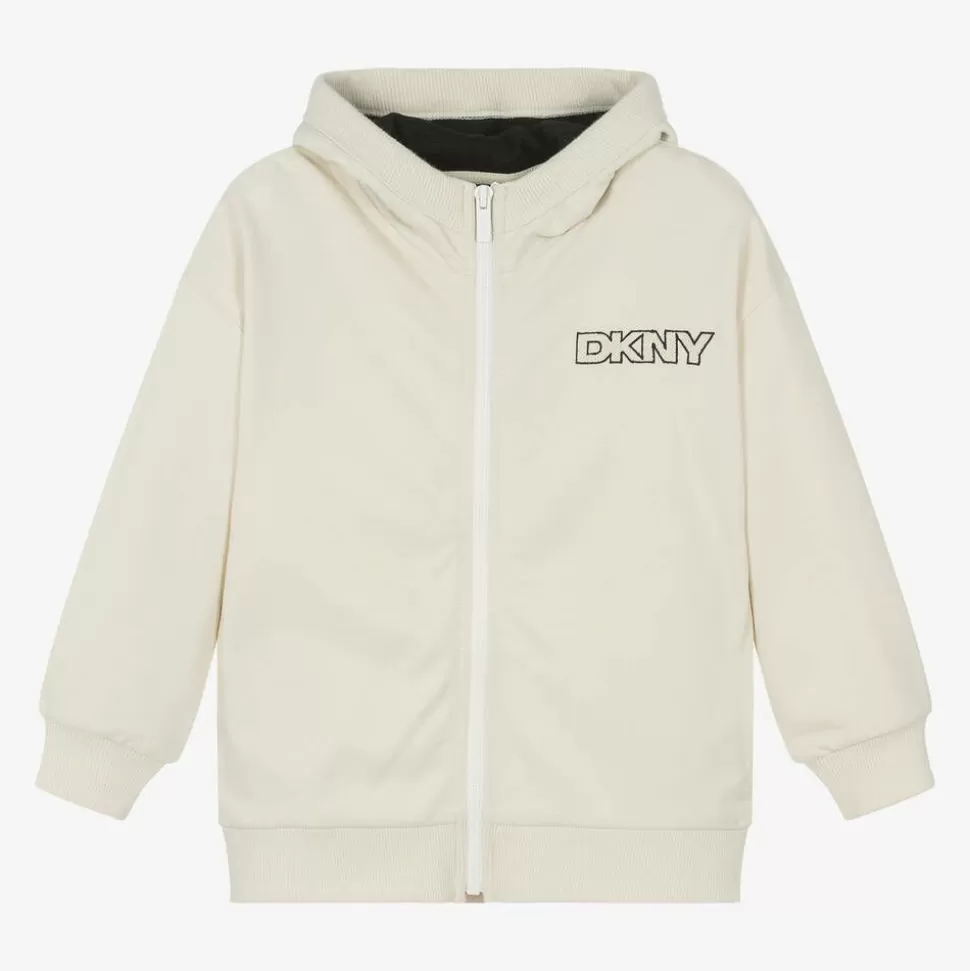 DKNY Beige Cotton Hooded Zip-Up Top^BOY Tops