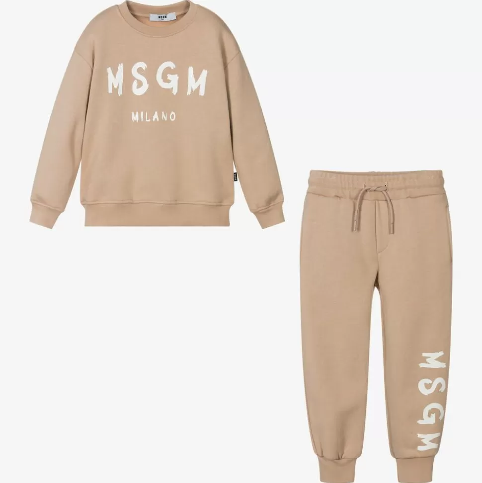 MSGM Beige Cotton Jersey Tracksuit^BOY Tracksuits | Tracksuits