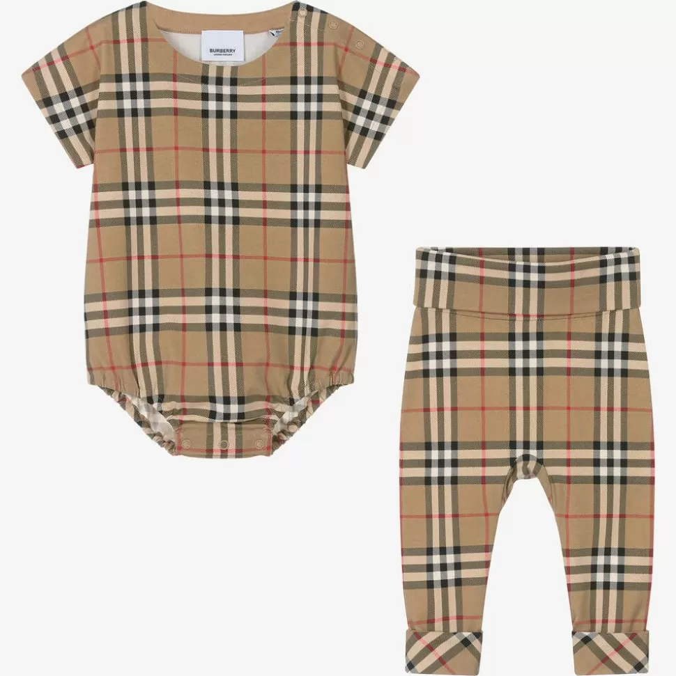 Burberry Beige Cotton Vintage Check Baby Gift Set^ Gifts | Babysuits