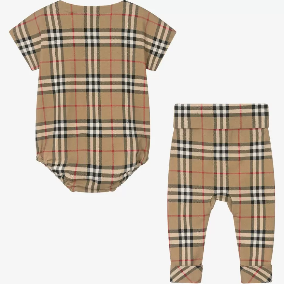 Burberry Beige Cotton Vintage Check Baby Gift Set^ Gifts | Babysuits