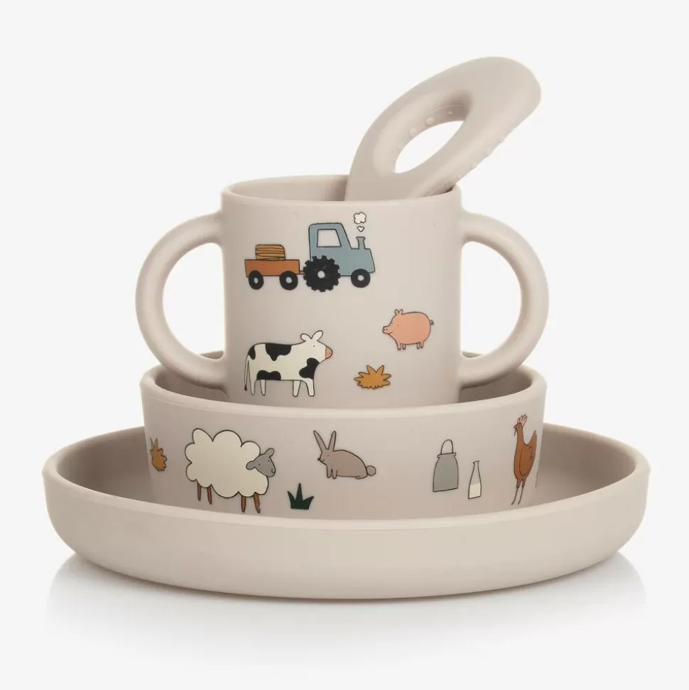 Liewood Beige Farm Animal Tableware Set (4 Pieces)^BOY Lunch Accessories | Lunch Accessories