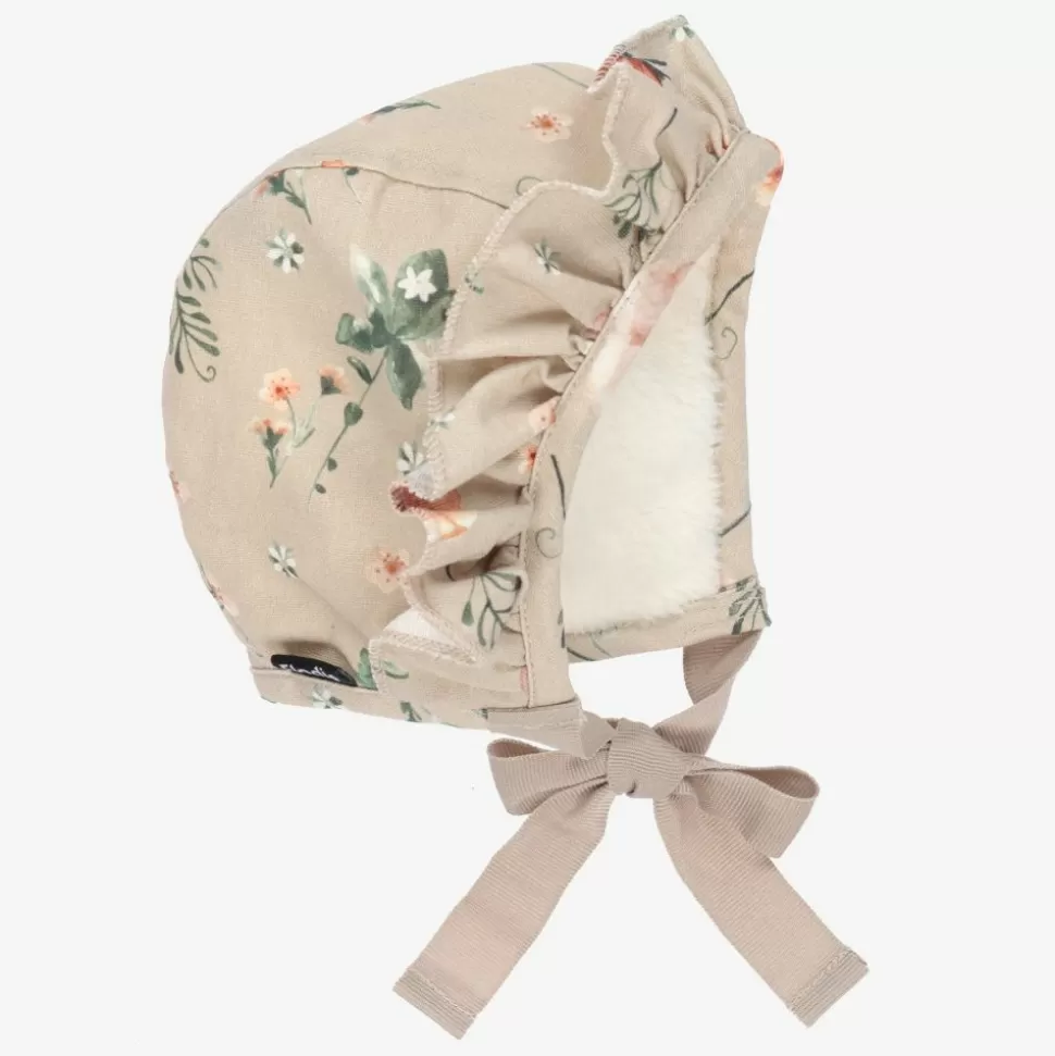 Elodie Beige Floral Cotton Bonnet^ Hats
