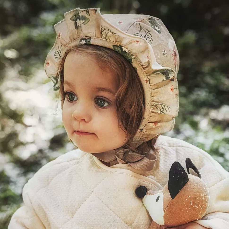 Elodie Beige Floral Cotton Bonnet^ Hats