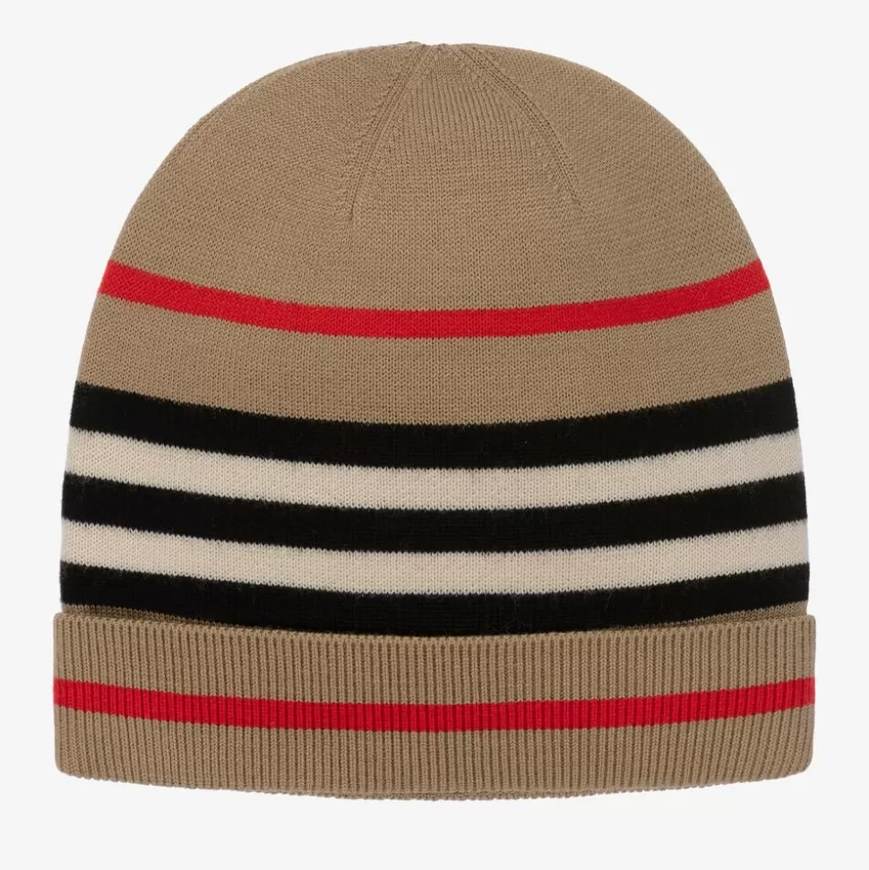 Burberry Beige Icon Stripe Beanie^ Hats